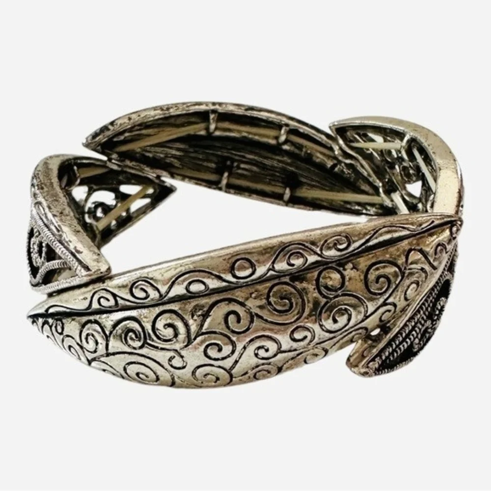 Oxidized Silver Elastic Bangle Bracelet Women's Artisan Costume Jewelry Gift